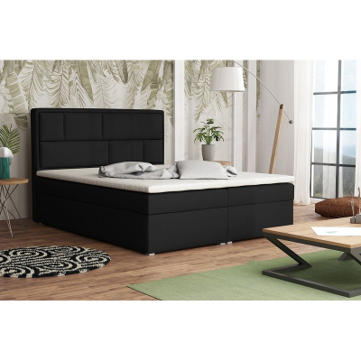 Boxpringová manželská postel s úložným prostorem 180x200 IVENDORF 1 - černá + topper ZDARMA