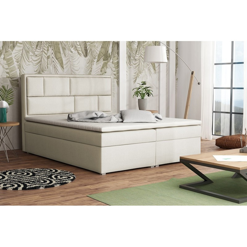 Boxpringová manželská postel s úložným prostorem 180x200 IVENDORF 1 - krémová + topper ZDARMA