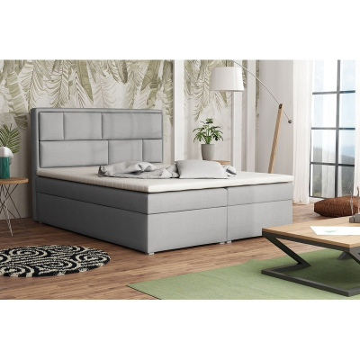 Boxpringová manželská postel s úložným prostorem 180x200 IVENDORF 1 - světlá šedá + topper ZDARMA
