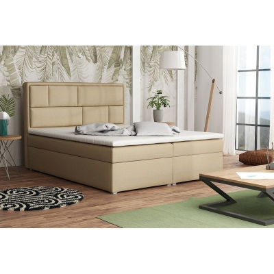 Boxpringová manželská postel s úložným prostorem 180x200 IVENDORF 1 - béžová + topper ZDARMA