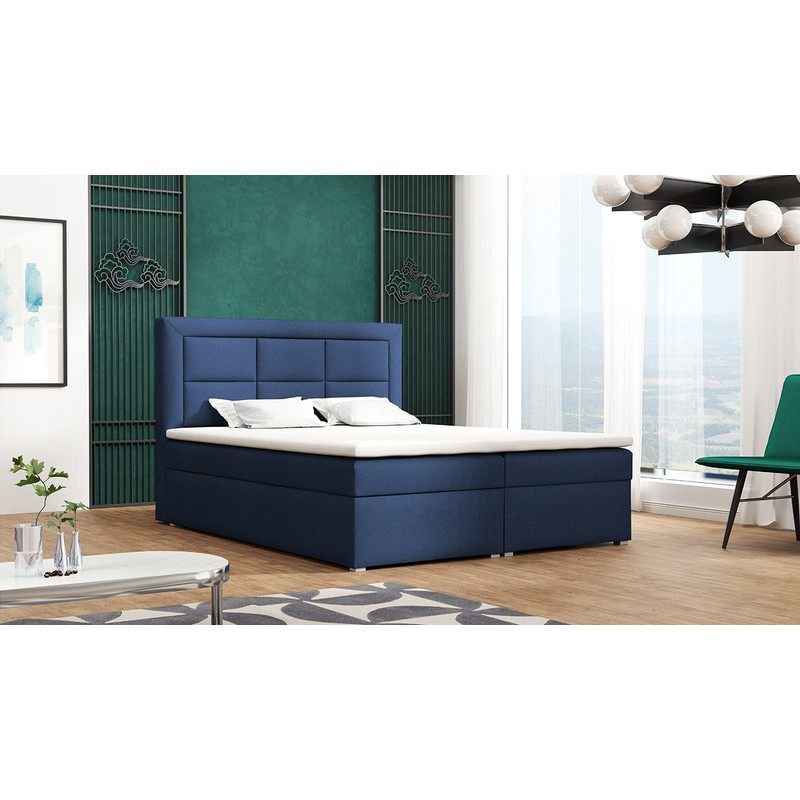 Boxpringová manželská postel s úložným prostorem 160x200 PALIGEN 1 - tmavá modrá + topper ZDARMA