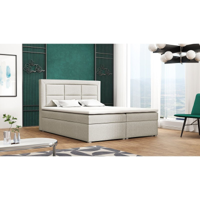 Boxspringová manželská postel s úložným prostorem 180x200 PALIGEN 1 - krémová + topper ZDARMA