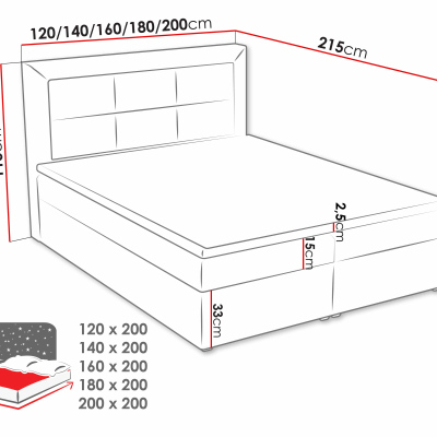 Boxpringová manželská postel s úložným prostorem 140x200 PALIGEN 1 - šedá 2 + topper ZDARMA