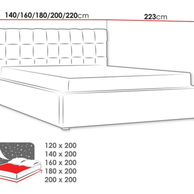 Čalouněná manželská postel s roštem 160x200 WARNOW 2 - světlá šedá