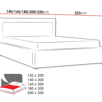 Manželská postel s roštem 140x200 PALIGEN 2 - tmavá modrá