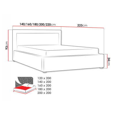 Manželská postel s roštem 140x200 PALIGEN 2 - tmavá modrá