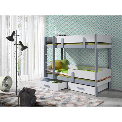 Dětská patrová postel se zábranou 80x180 HALVER 1 - šedá / bílá, pravé provedení