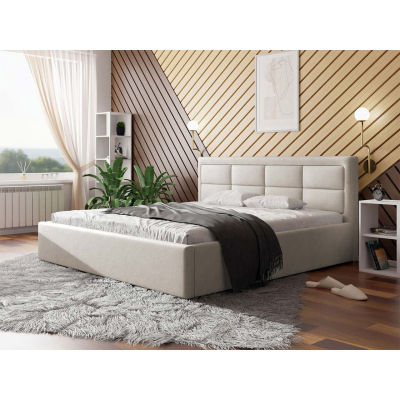 Manželská postel s úložným prostorem a roštem 200x200 PALIGEN 2 - krémová