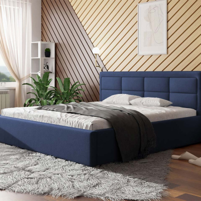 Manželská postel s úložným prostorem a roštem 200x200 PALIGEN 2 - tmavá modrá
