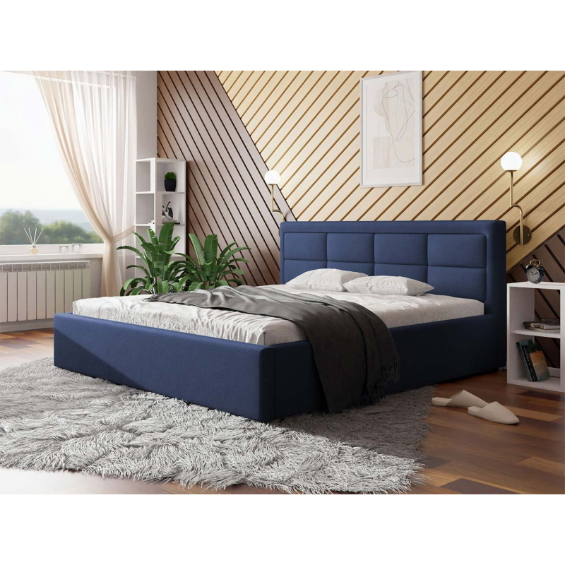 Manželská postel s úložným prostorem a roštem 200x200 PALIGEN 2 - tmavá modrá