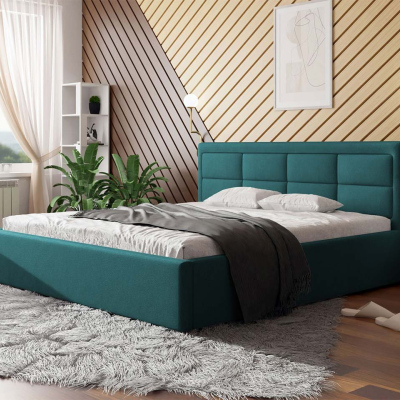 Manželská postel s úložným prostorem a roštem 200x200 PALIGEN 2 - modrá