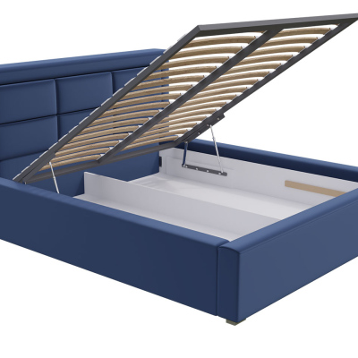 Manželská postel s úložným prostorem a roštem 200x200 PALIGEN 2 - modrá