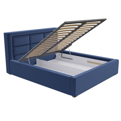 Manželská postel s úložným prostorem a roštem 160x200 PALIGEN 2 - tmavá modrá