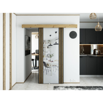 Posuvné dveře se zrcadlem MILANIA - 90 cm, dub artisan / černé