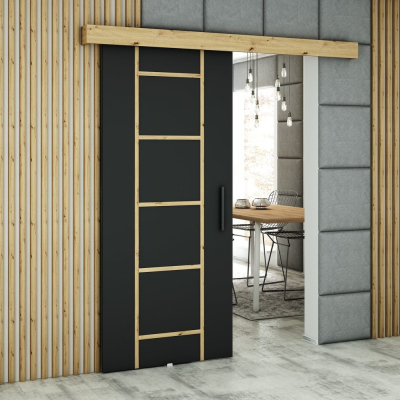 Posuvné dveře LORETA 6 - 90 cm, černé / dub artisan