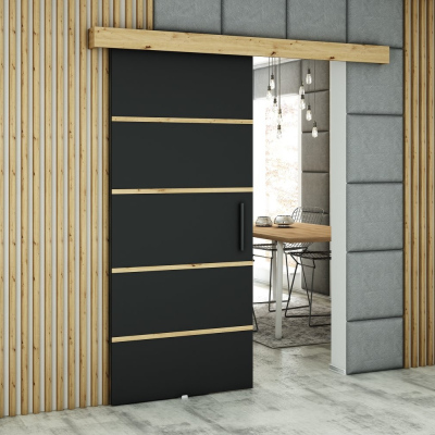 Posuvné dveře LORETA 4 - 90 cm, černé / dub artisan