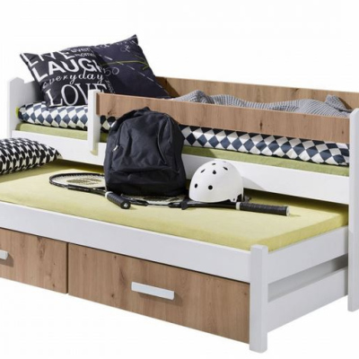 Dětská postel s přistýlkou a zábranou 90x200 WETTIN 2 - bílá / dub artisan