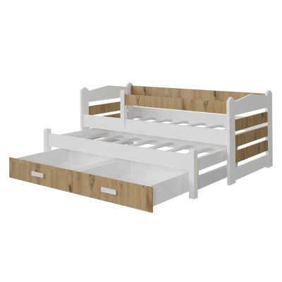 Dětská postel s přistýlkou a zábranou 90x200 WETTIN 2 - bílá / dub artisan