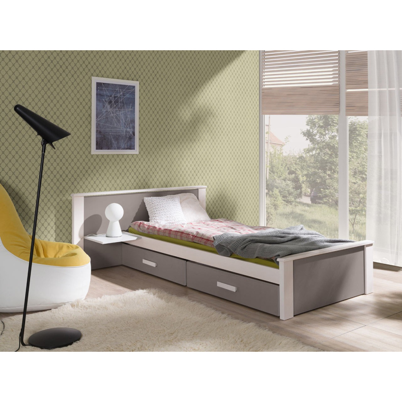 Dětská postel s úložným prostorem 90x200 POLCH PLUS - bílá / dub lanýž
