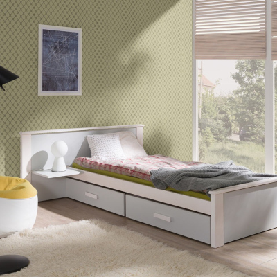 Dětská postel s úložným prostorem 90x200 POLCH PLUS - bílá / šedá