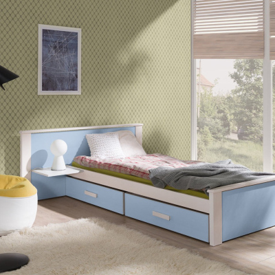 Dětská postel s úložným prostorem 90x200 POLCH PLUS - bílá / modrá