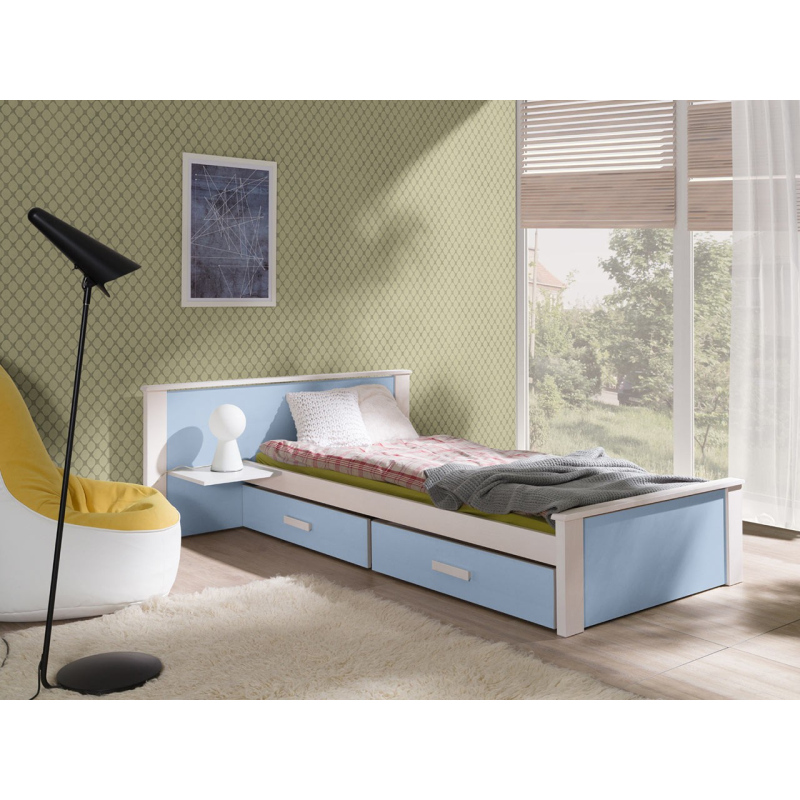 Dětská postel s úložným prostorem 90x200 POLCH PLUS - bílá / modrá