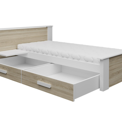 Dětská postel s úložným prostorem 90x200 POLCH PLUS - bílá / dub lanýž