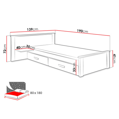 Dětská postel s úložným prostorem 80x180 POLCH PLUS - bílá / šedá