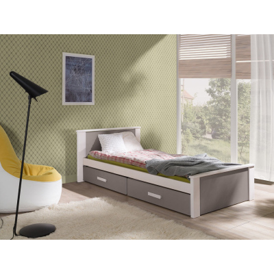 Dětská postel s úložným prostorem 90x200 POLCH - bílá / dub lanýž