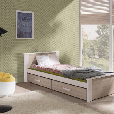 Dětská postel s úložným prostorem 90x200 POLCH - bílá / dub sonoma