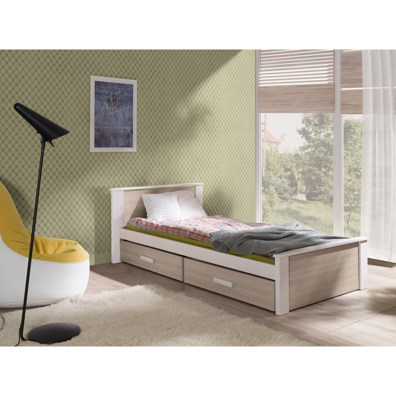 Dětská postel s úložným prostorem 80x180 POLCH - bílá / dub sonoma
