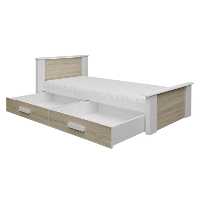 Dětská postel s úložným prostorem 90x200 POLCH - bílá / dub sonoma