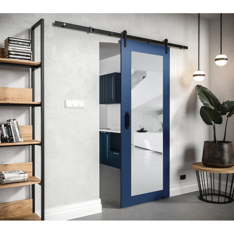 Posuvné dveře s kováním a zrcadlem LEONTINA 2 - 90 cm, modré
