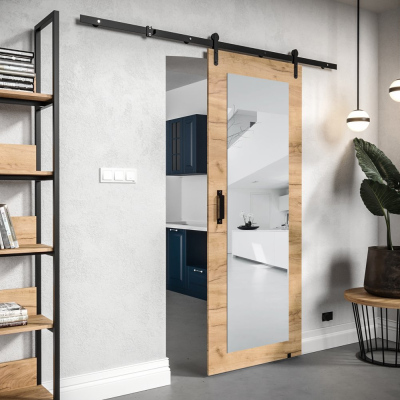 Posuvné dveře s kováním a zrcadlem LEONTINA 2 - 90 cm, dub craft