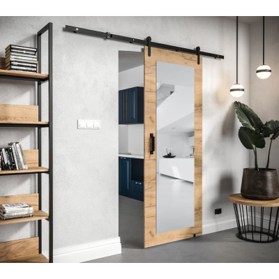 Posuvné dveře s kováním a zrcadlem LEONTINA 2 - 90 cm, dub craft