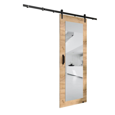 Posuvné dveře s kováním a zrcadlem LEONTINA 2 - 90 cm, dub craft