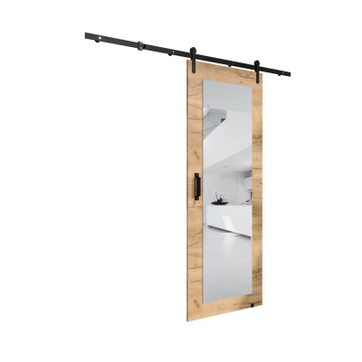 Posuvné dveře s kováním a zrcadlem LEONTINA 2 - 90 cm, dub craft