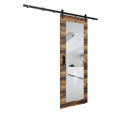 Posuvné dveře s kováním a zrcadlem LEONTINA 2 - 90 cm, old style