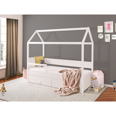 Dětská postel domeček se zábranou 90x200 SONTRA 2 - bílá
