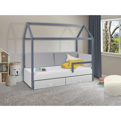 Dětská postel domeček se zábranou 80x180 SONTRA 2 - bílá / grafitová