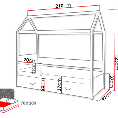 Dětská postel domeček se zábranou 90x200 SONTRA 2 - bílá