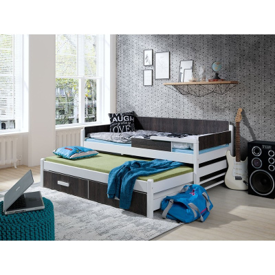 Dětská postel s přistýlkou 90x200 SELTERS - bílá / zebrano