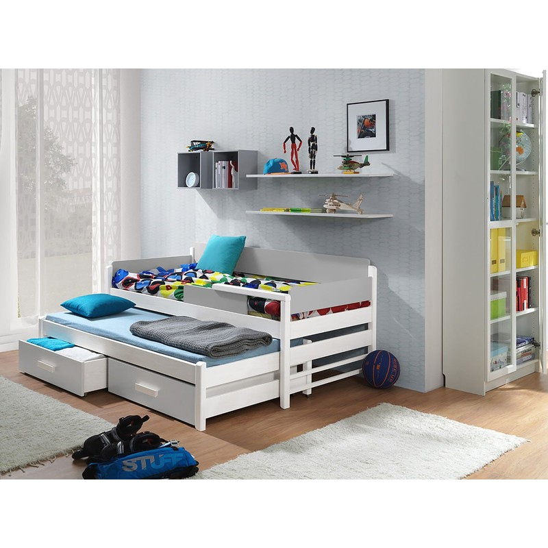 Dětská postel s přistýlkou 90x200 SELTERS - bílá / šedá