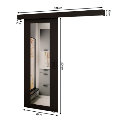 Posuvné dveře se zrcadlem BORISA 2 - 90 cm, černé
