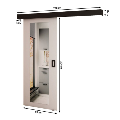 Posuvné dveře se zrcadlem BORISA 2 - 90 cm, bílé
