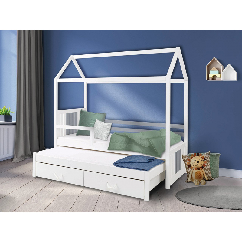Dětská postel domeček se zábranou 80x180 KARBEN 2 - bílá / šedá