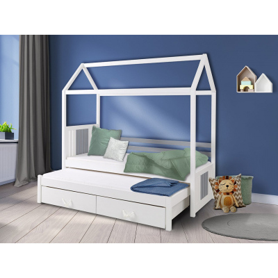 Dětská postel domeček 90x200 KARBEN 1 - bílá / šedá
