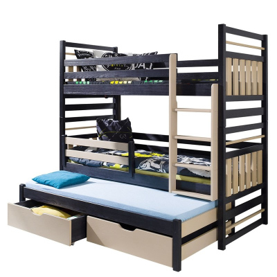 Dětská patrová postel s přistýlkou 90x200 LOHRA - wenge / cappuccino, pravé provedení