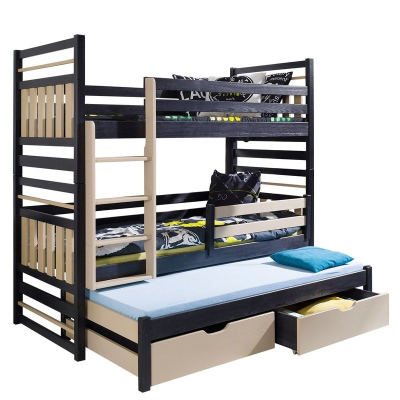 Dětská patrová postel s přistýlkou 90x200 LOHRA - wenge / cappuccino, levé provedení