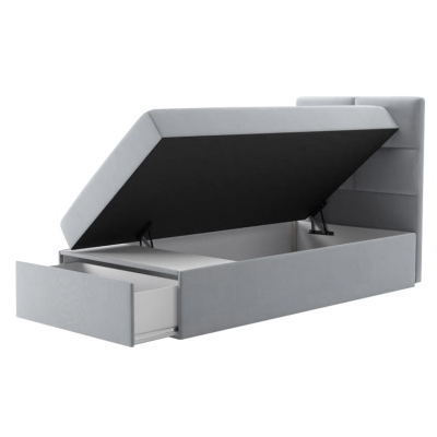 Jednolůžková boxspringová postel 90x200 LUGAU - bílá ekokůže, levé provedení